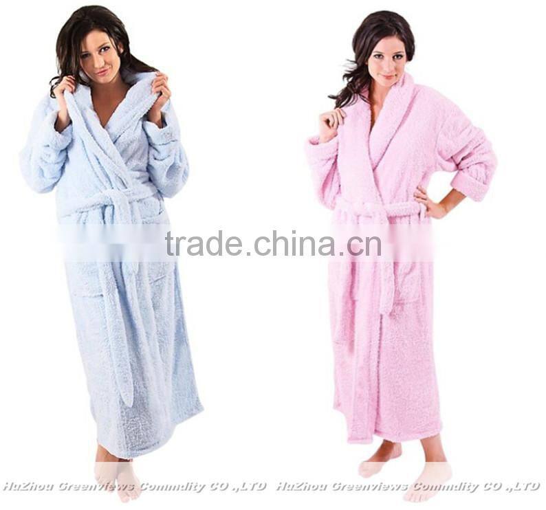 Bright color Women Microfiber Bathrobe turn-down collar robes hooded bath robes