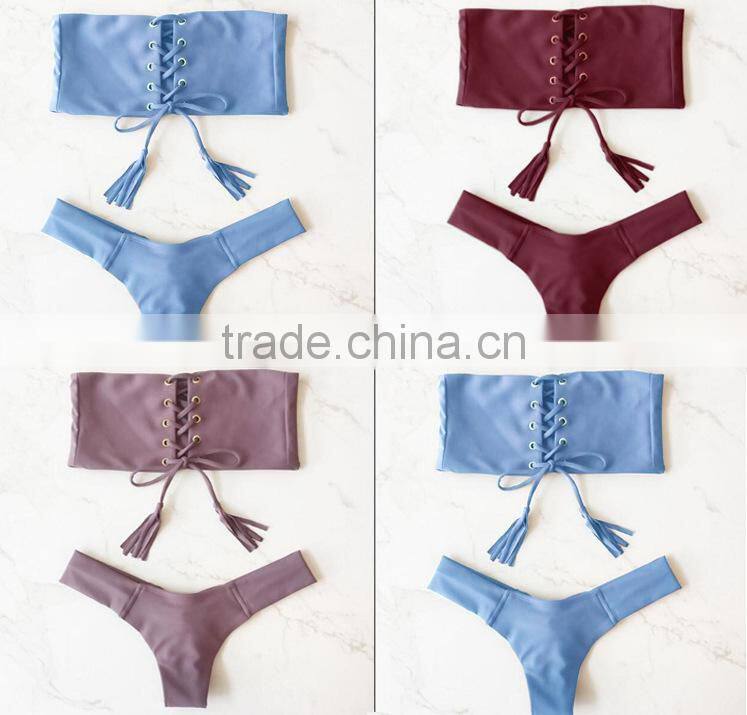 purple drawstring halter swimwear bikini/moje fancy bikini swimwear/ fancy bikini set swimwear beachwear