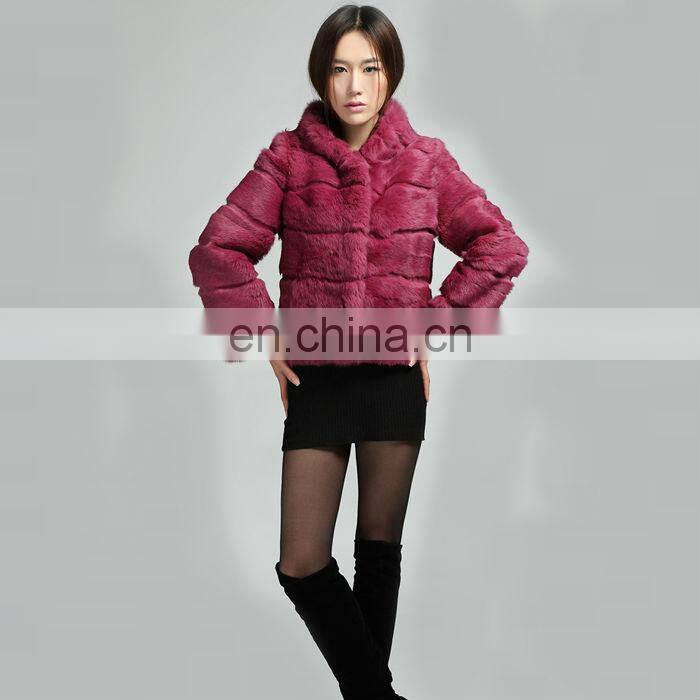 2014 new Wholesale short style red genuine rabbit fur jacket