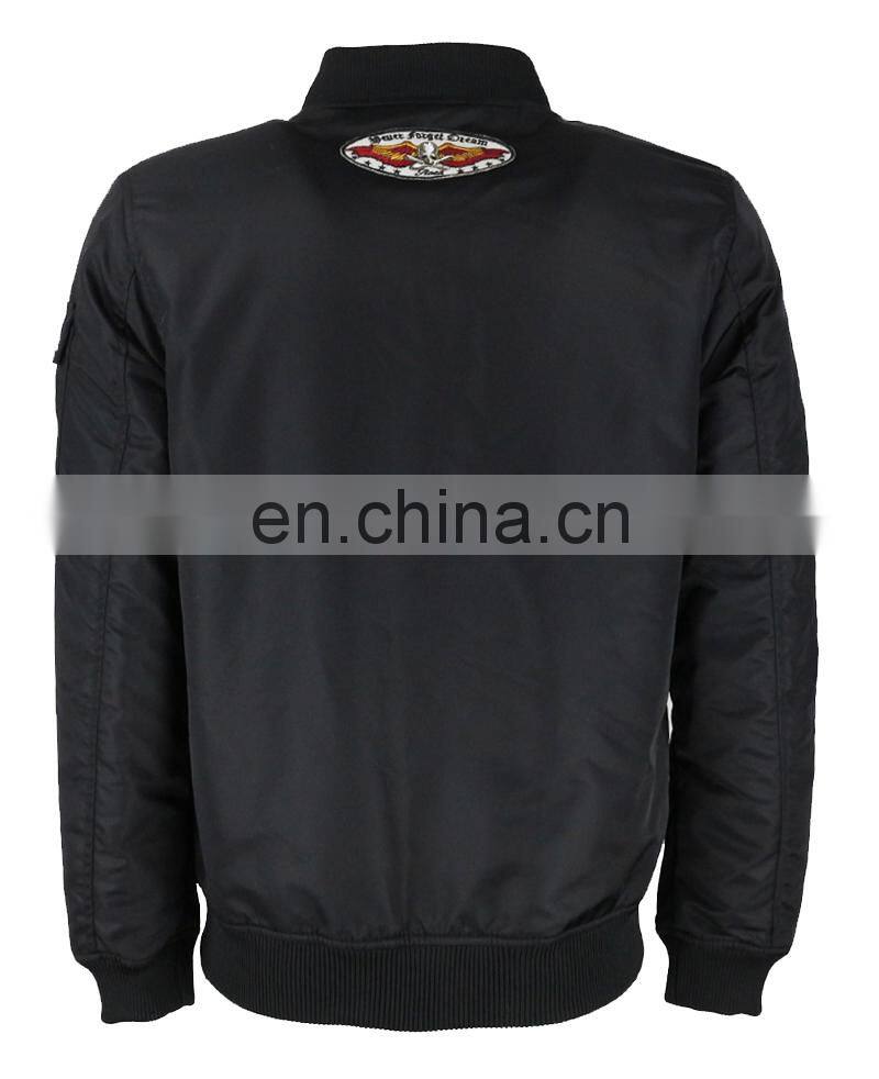 Custom Nylon Plain Black Flight bomber jacket mens with patches