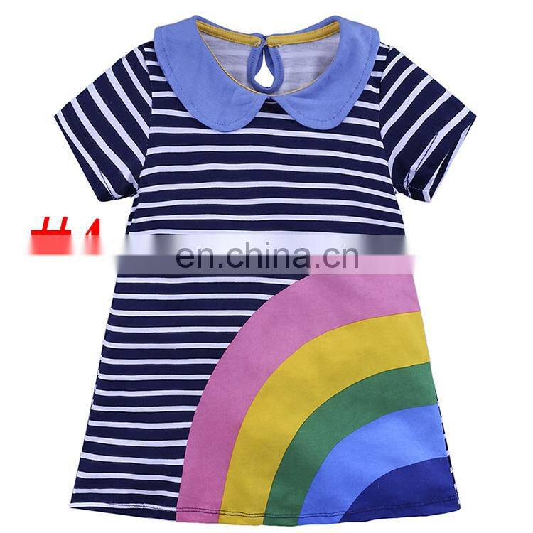 Wholesale Toddler Dresses Summer New Girls Rainbow Dress Striped Cotton Flower Baby Girls Dresses
