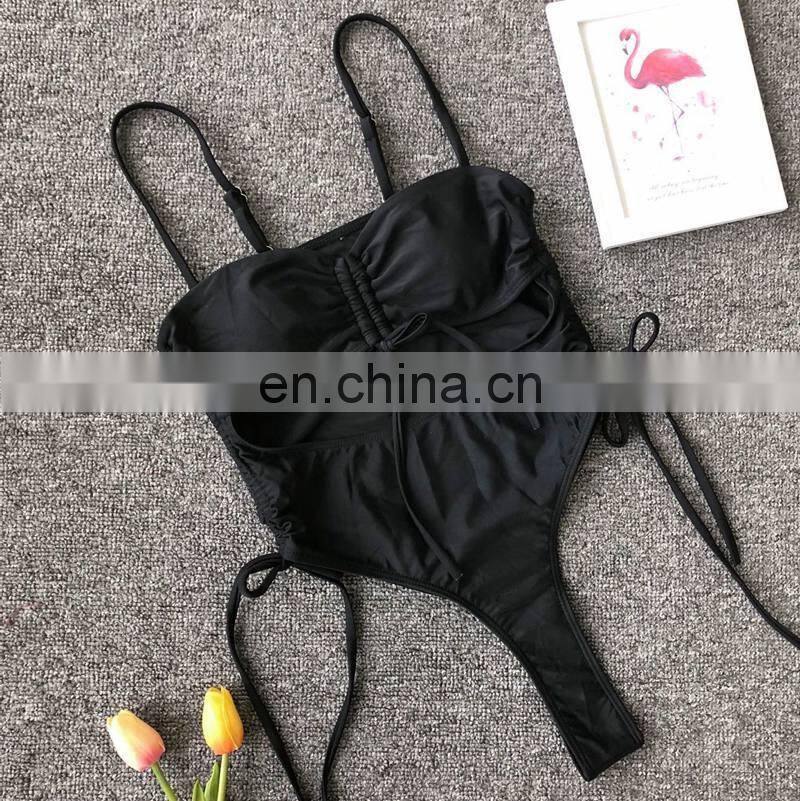 2019 Sexy Bandage Hollow Bikini Set Women Bow Thong Wrapping Padded Swimwear Backless One Piece Solid Swimsuit Biquini