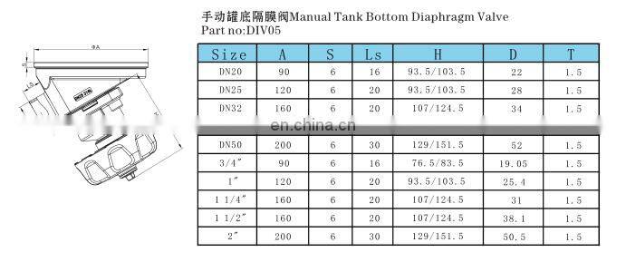 PneumaticTank Bottom Diaphragm Valve Tank Outlet Valve With Plastic or SS Actuator