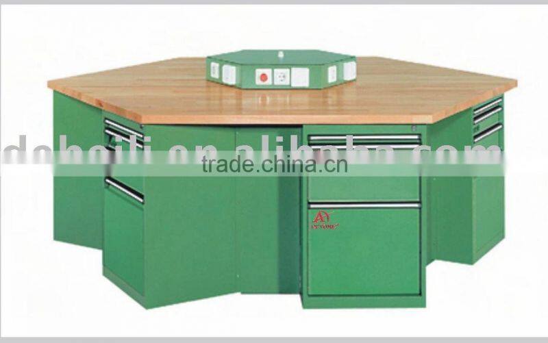 Factory Sale Wood Top Hexagonal Steel Workbench