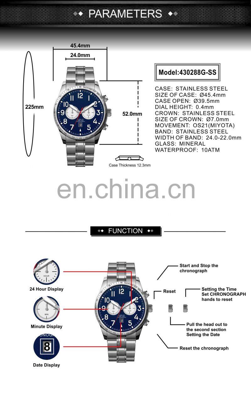 High Quality Classic Stainless Steel Chronograph Watches Men Wrist With Custom Logo Stylish 10atm Watch Luxury Quartz Watch Men