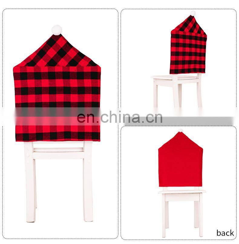 Red Black Plaid Christmas Chair Cover 2022 Santa Xmas Party Decoration for Home Hotel Table Ornament