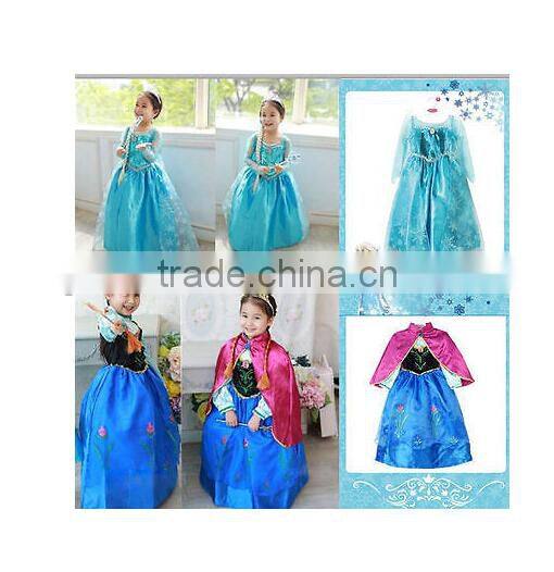 wholesale Frozen Princess Girl Queen Elsa Anna Cosplay Costume Party Dress frozen e