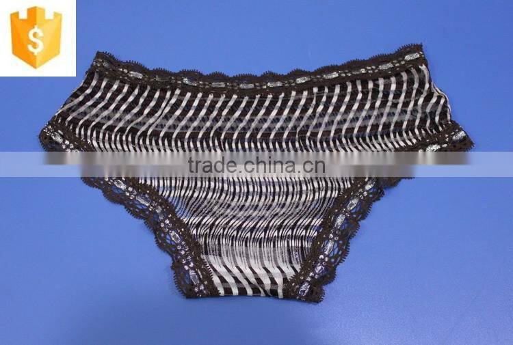 hot sell sexy underwear young lady panty,lace waistband and stripe covering panty