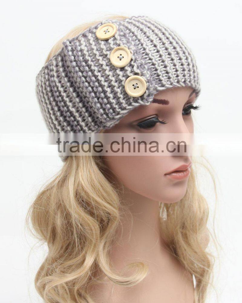 Wholesale Fashion Newest Crochet Patterns Girls Hair Accessories Button Knitted Headband
