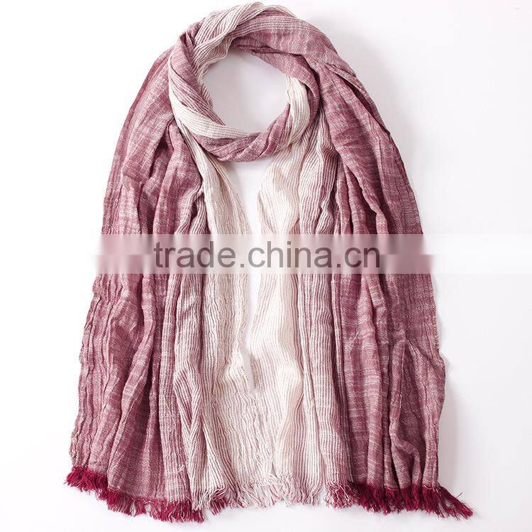 New Arrvial Korean Fashion Wrinkle Woven Striped Woman Linen Scarf