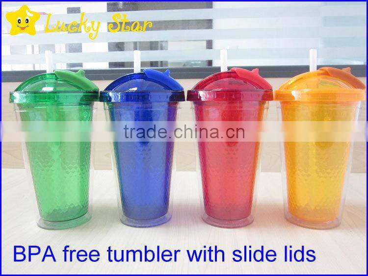BPA free AS tumblers cups with slide lids and silicone straw FDA standard
