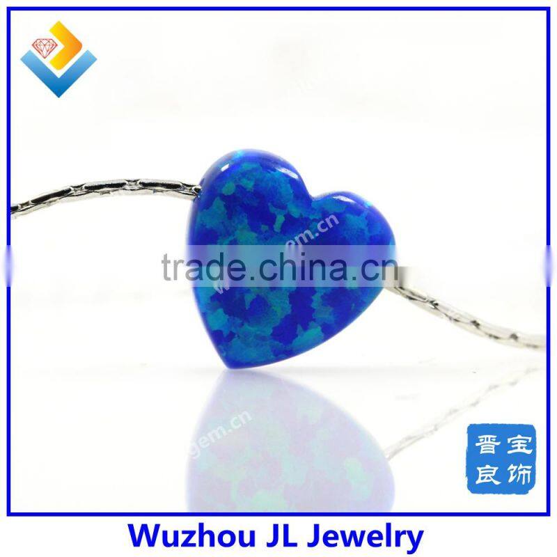 925 sterling silver bamboo chain bracleet with heart shape pendant synthetic opal bracelet
