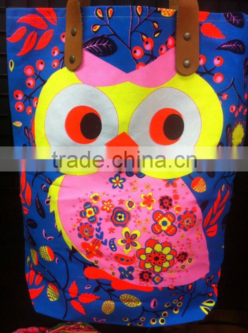 Best selling Print OWL Neon Canvas Tote Bags