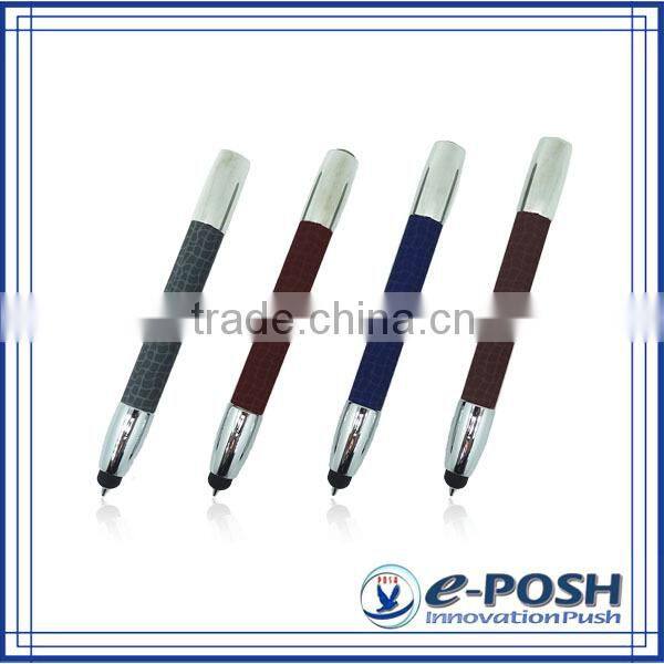 Leather imprint mini touch screen logo stamp refill stylus metal ballpoint pen