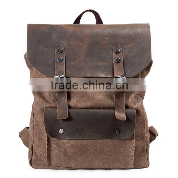 Men Soft Canvas Backpack with real Leather