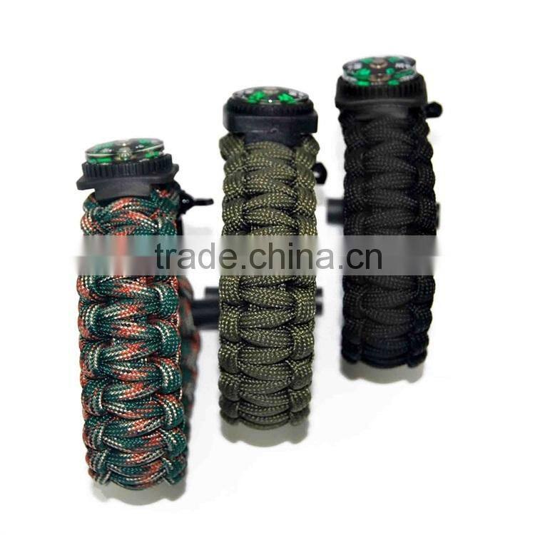 Survival Kit Paracord Bracelet Flint Fire Starter with compass