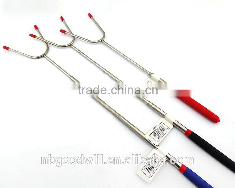 U type barbecue fork, rubber non slip handle, stainless steel telescopic barbecue fork, outdoor barbecue fork