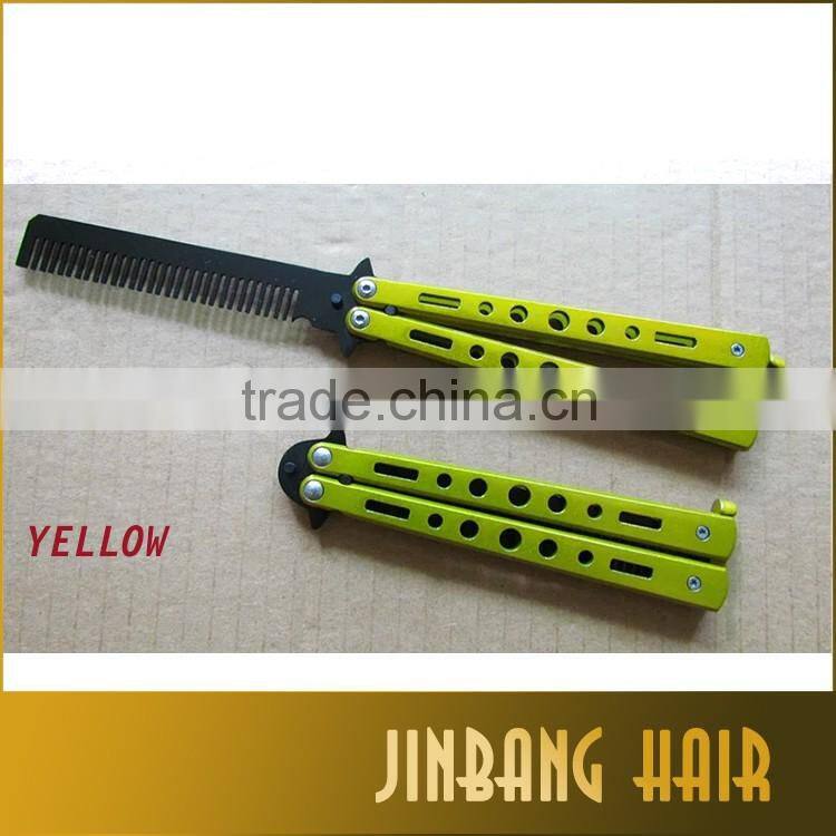 2016 new style products stainless steel foldable balisong butterfly knife style butterfly hair comb