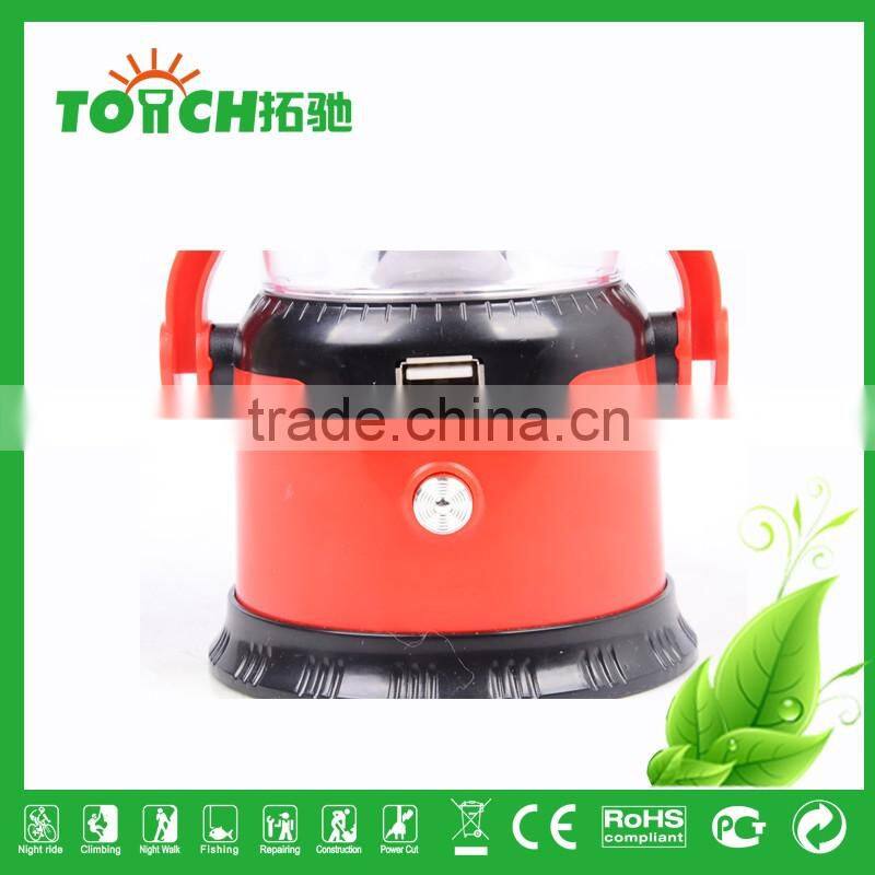 Vintage Design Red&Yellow Color ABS Plastic Lantern Solar LED Camping Light with 3w Torch Light