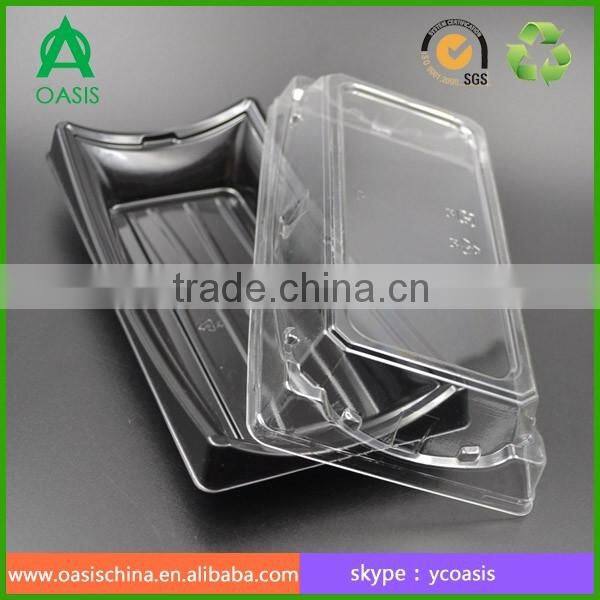Disposable sushi plastic packaging with plastic cover lid