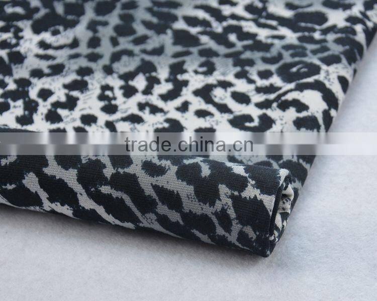 2015 Jiufan Textile Best-sold Roma Grey Leopard Polyester Ponti with Elastane Fashion Fabric
