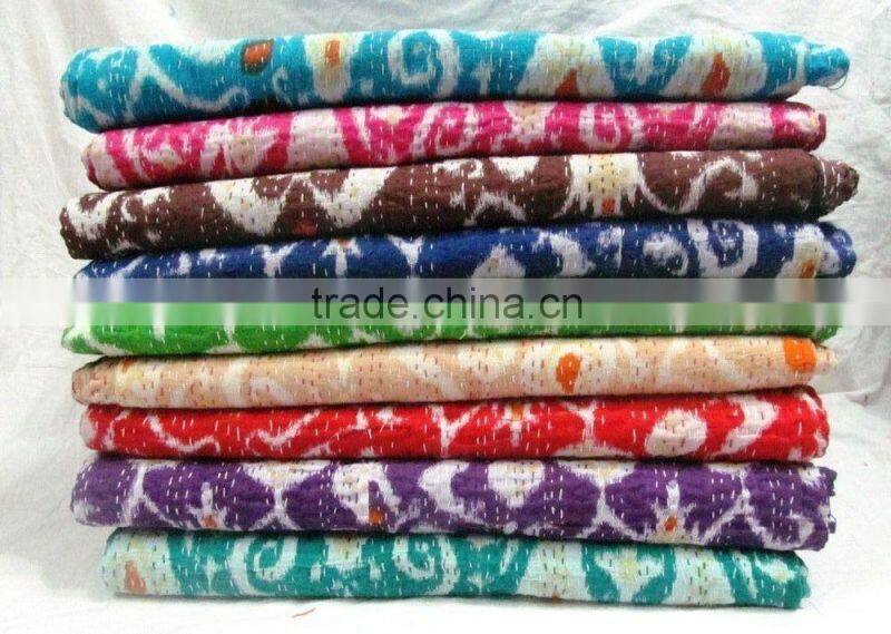 Ikat Print Cotton Kantha Quilts Throws