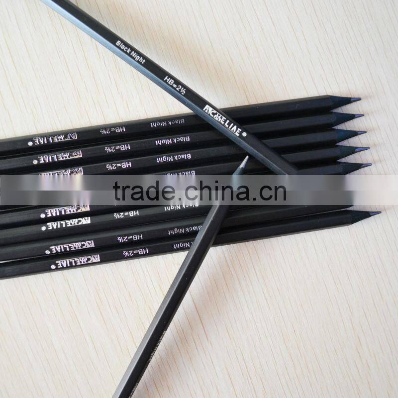 7" standard size hexagonal shape sharpened black linden wood 2.2mm lead black knight HB pencil