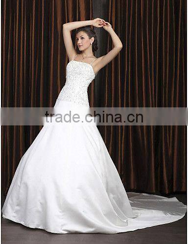 A-line Spaghetti Staps Embroidery Satin Wedding Dress With a Half-lengh Sleeves Jacket XYY-k20