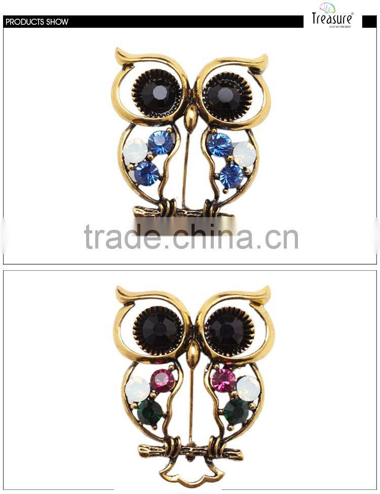 Brand Treasure owl brooch yiwu latest design personality diamond owl brooch
