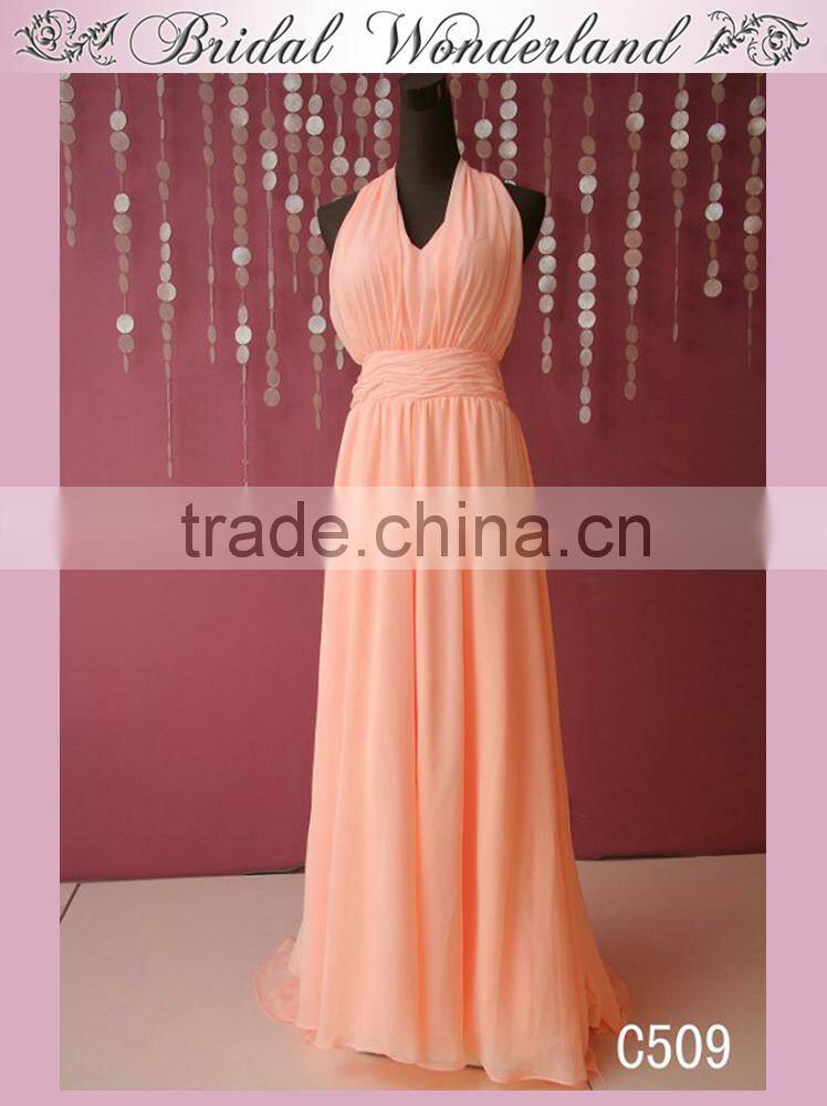 Brazilian long backless pink chiffon evening dress