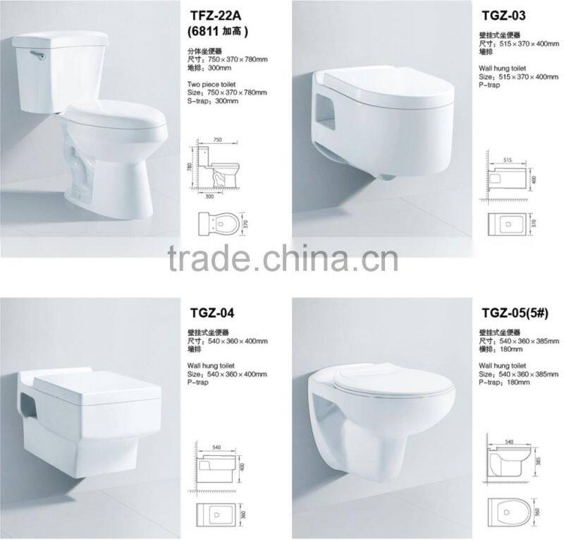 Wall hung ceramic toilet and P-Trap sanitary ware European Toilet flushometer toilet bowl
