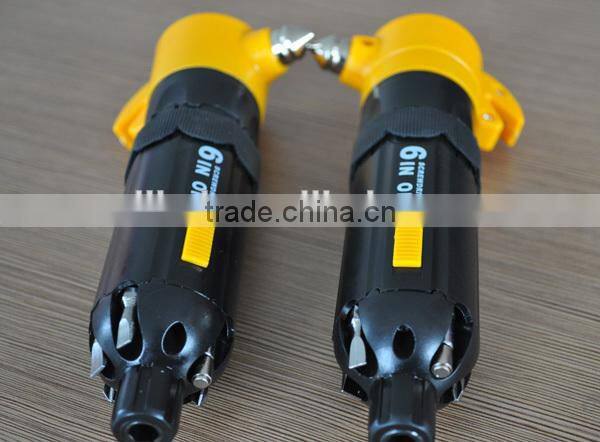 QC-176 6 IN ONE high quality multi function emergency seat belt cutter, strong bright torch, screwdriver set, hand tool