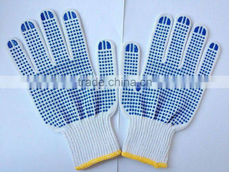Single side yellow PVC dotted cotton glove,cotton glove for working