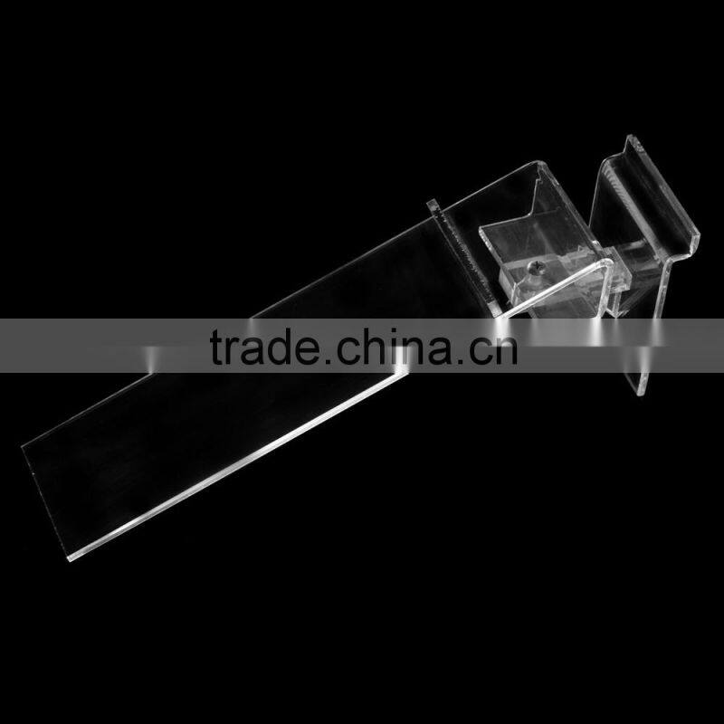 Retail price wall mount plexiglass shoe shelf display, slatwall acrylic shoe riser shoe holder stand shelf