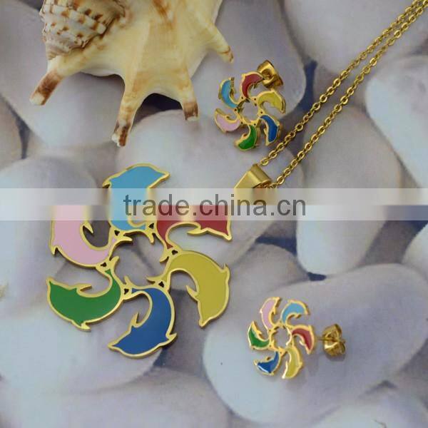 Women Jewelry Set In Latest Design With Different Colors Dolphins Stainless Steel Necklace And Jewelry Sets