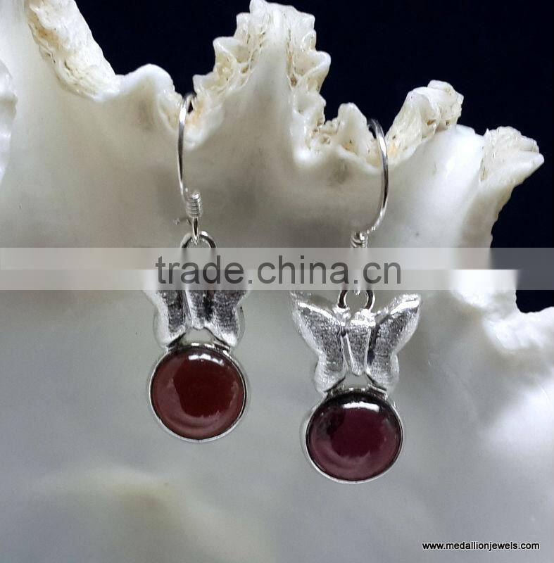 Amethyst Butterfly Shaped Cabochon 925 Sterling Silver Earrings, Fashionable Bezel Earrings, Designer 925 Silver Earrings