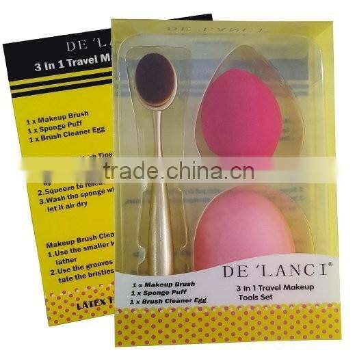 Cosmetic Cream Powder Blush Oval Makeup Brush+ Sponge Blender Flawless Puff+Brush cleaner