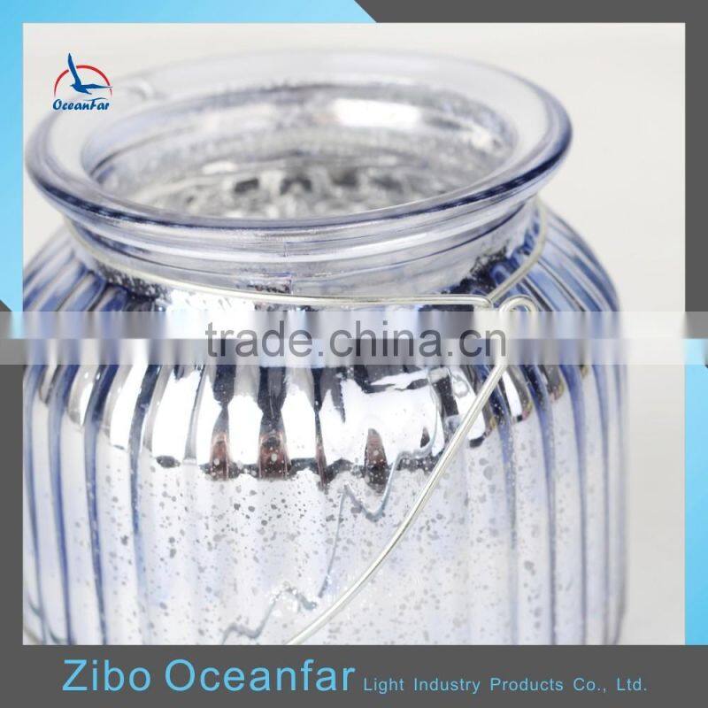 Eco-friendly Electroplate Glass Candle Holder Ribbed Colored Vintage Candle Jar