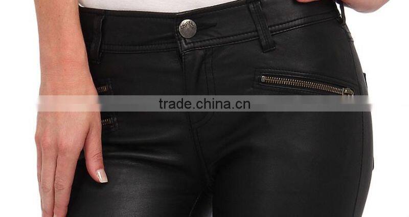 tight sexy zipper decoration leather pant