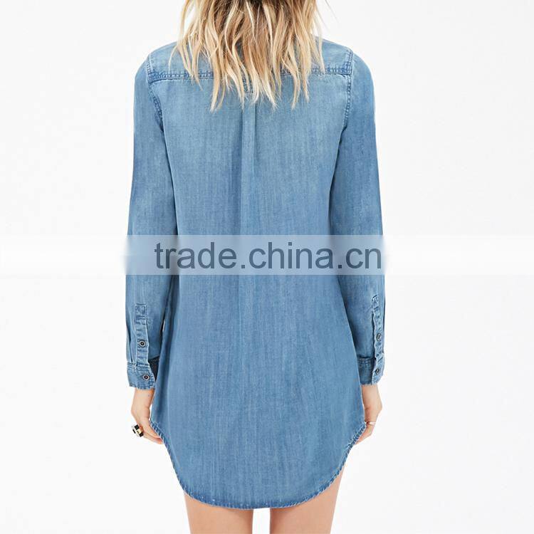 Latest Denim Shirt Dress,Women Fashion New Design Causal Classic wear