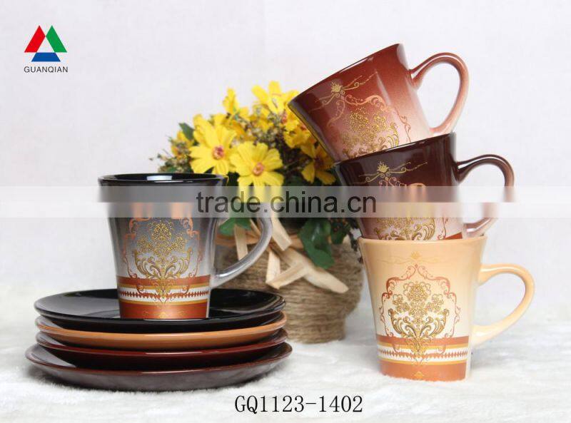 Eco-friendly cream-colored coffee mug ceramic cup with saucer