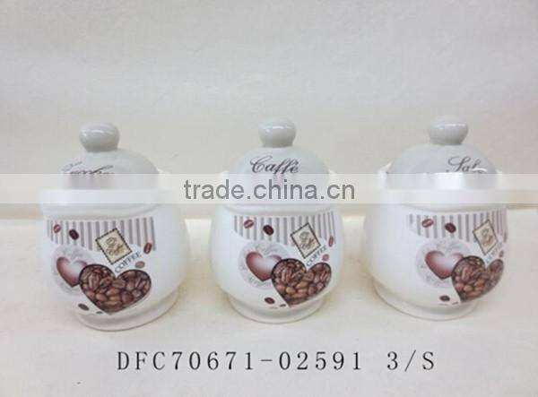 Morning Glory Decal Ceramic Tea Coffee Sugar Jars Set with Pink Lid