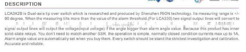 Sensitive Inclination Switch Dual Axis Measure