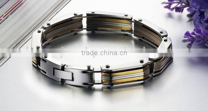 KSTONE 2015 Fashion Stainless Steel Inlay Gold Men's Cool Bracelets