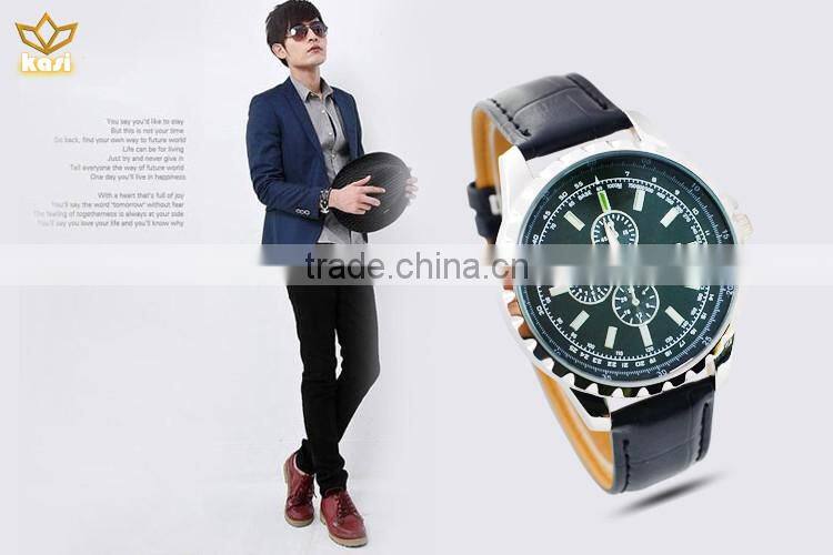 Wholesale price alloy watchcase stainless steel leather quartz analog watch Y005