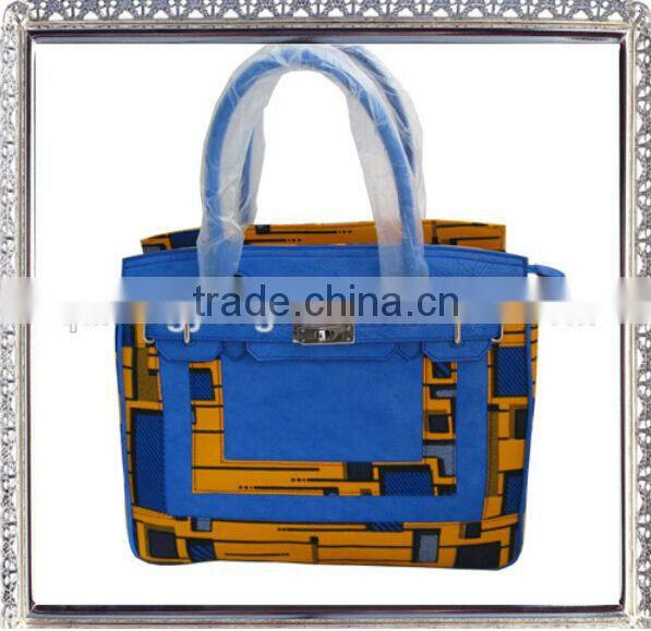newest design lady's handbag made with wax fabric and leather