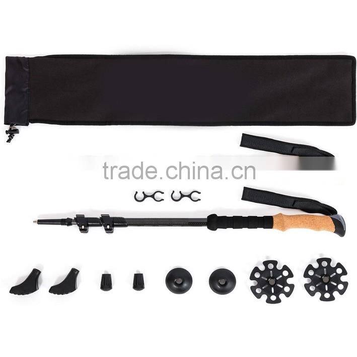 4 Seasons Accessories Quick and Easy Lock Cork Handle Carry Bag 100% Carbon Fiber Trekking Poles walking stick