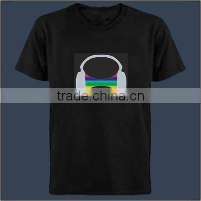wholesale 100% cotton sould active led t-shirt / el t-shirt/el equalizer t-shirt