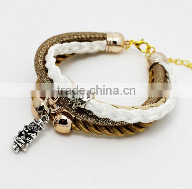 New Vintage Fashion Simple Metal Made With Love Heart Christmas Tree Charm Multilayer Leather Bracelet