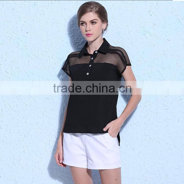 Women Blouses 2016 Summer Shirts Fashion Sexy White Black Blusas Casual Short Sleeve Lace Top Chiffon Blouse